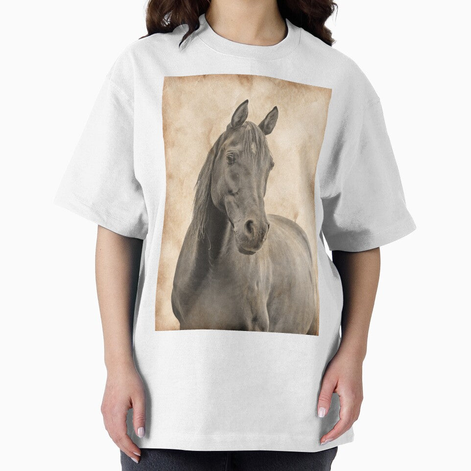 Curious brown Arabian horse blended on old paper by NickoPrints