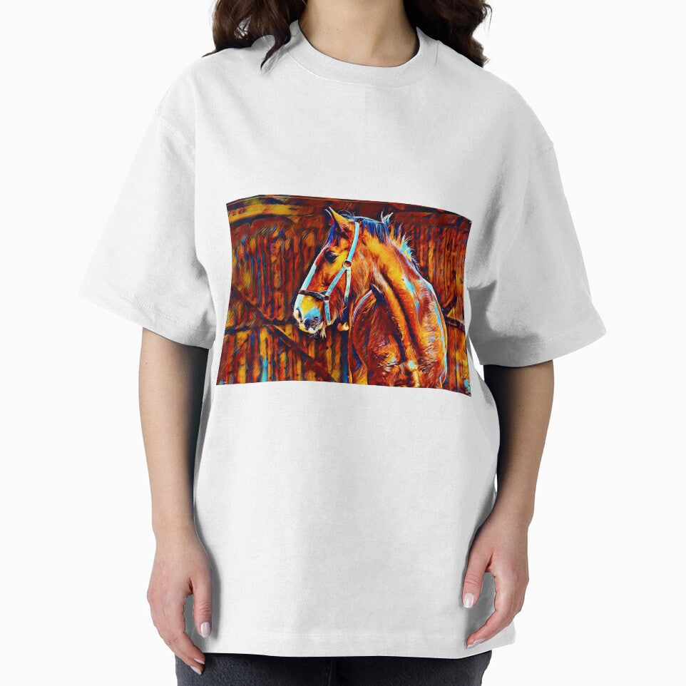 Shire horse in stable – blue orange and brown digital painting by NickoPrints