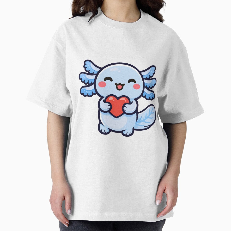 Blue Axolotl Holding Heart Cute Kawaii by Antonio Piguave
