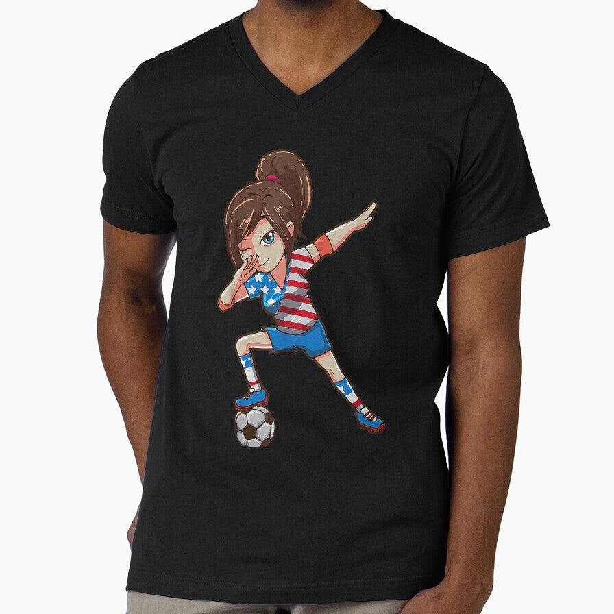 USA Soccer Girl Dabbing Funny Fourth of July Football Player T-Shirt by 3liegy