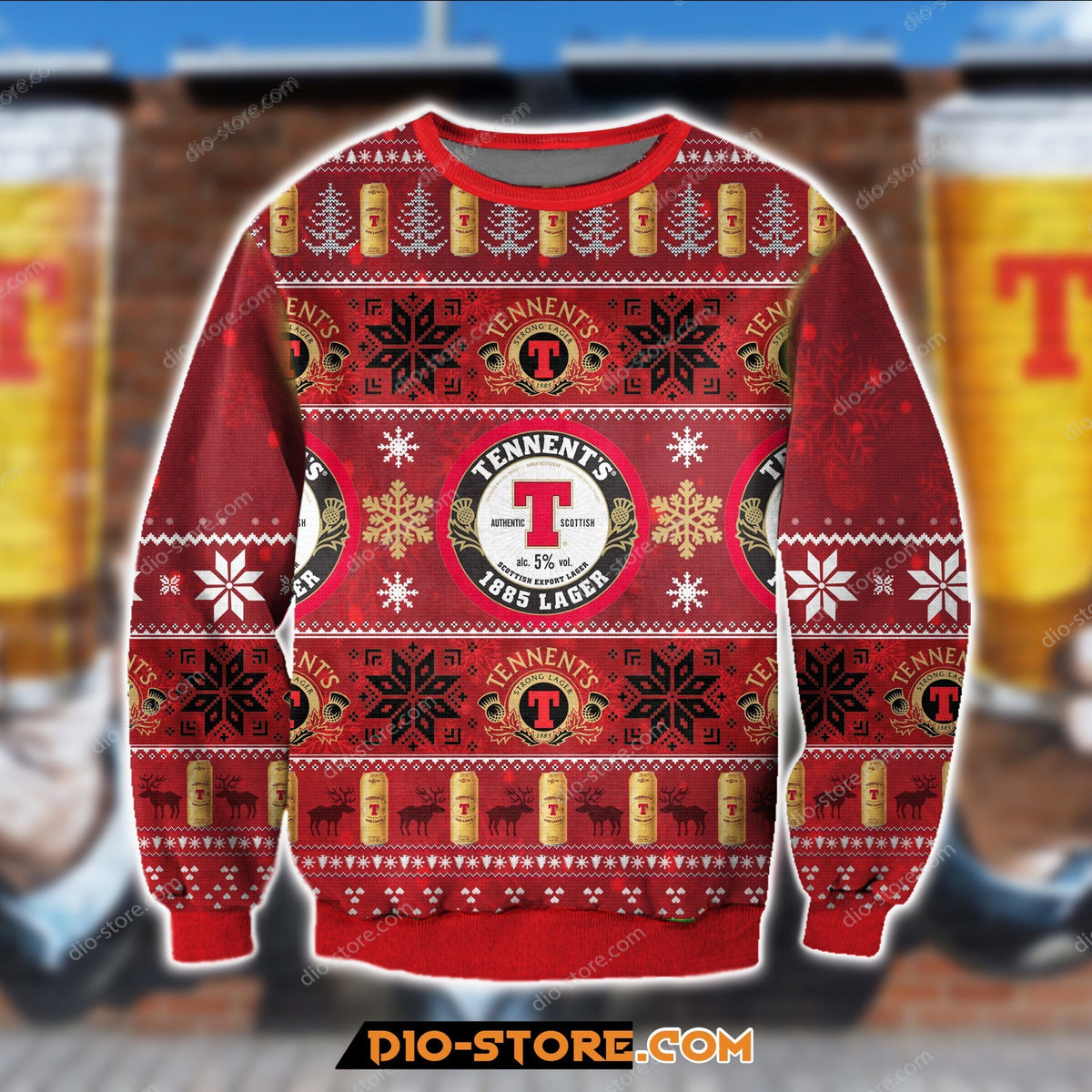 Tennent’S 1885 Lager Beer Knitting Pattern 3D Print Ugly Sweater