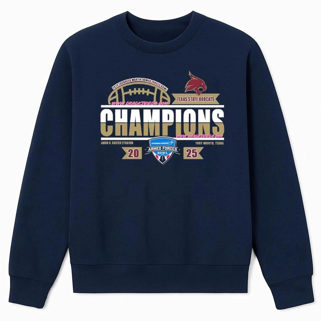 Texas State Bobcats 2026 Lockheed Martin Armed Forces Bowl Champions Locker Room Shirt