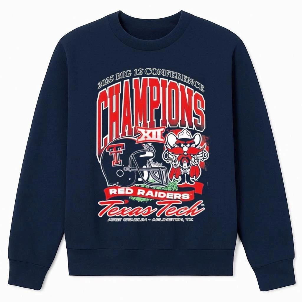 Texas Tech Red Raiders Black Something Inked 2025 Big 12 Football Champions Mascot Shirt