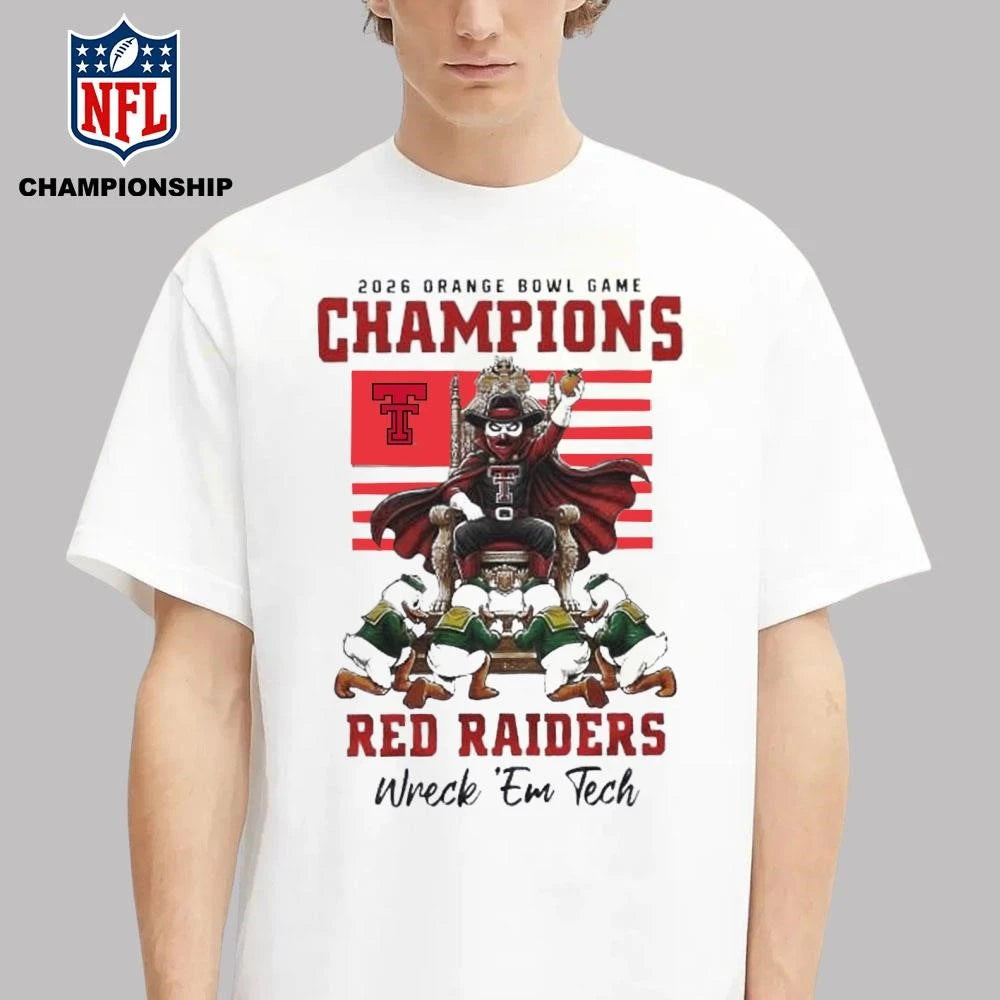 Texas Tech Red Raiders NCAA 2026 Orange Bowl Game Champions Mascot Shirt