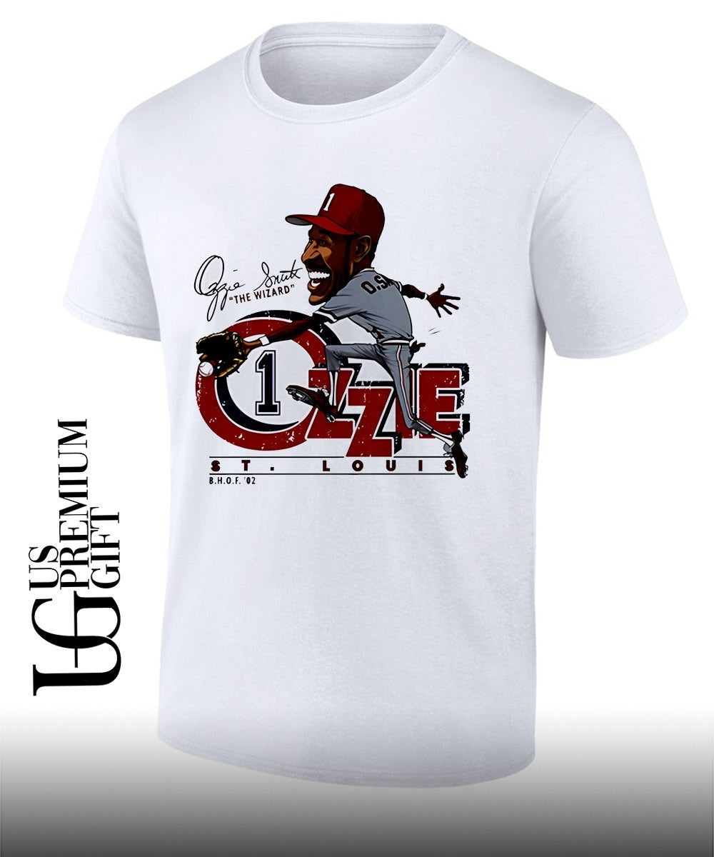 BHof 02 Ozzie Smith The Wizard Catching Baseball St Louis Cardinals baseball caricature signature shirt