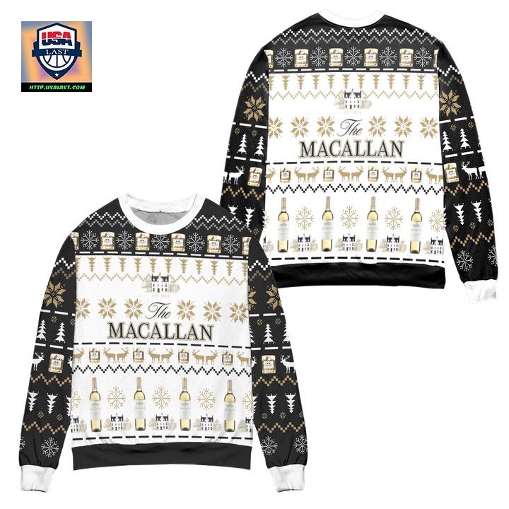 The Macallan Whisky Reindeer Snowflake Pattern Ugly Christmas Sweater