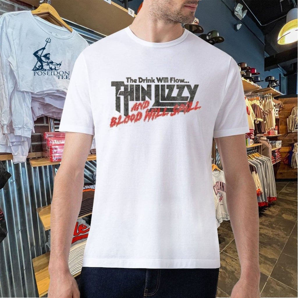 Thin Lizzy The Drink Will Flow Logo Natural T-shirt