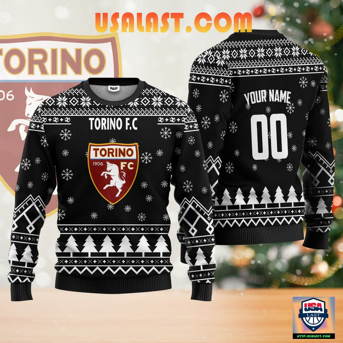 Torino FC Personalized Ugly Christmas Sweater Black Version