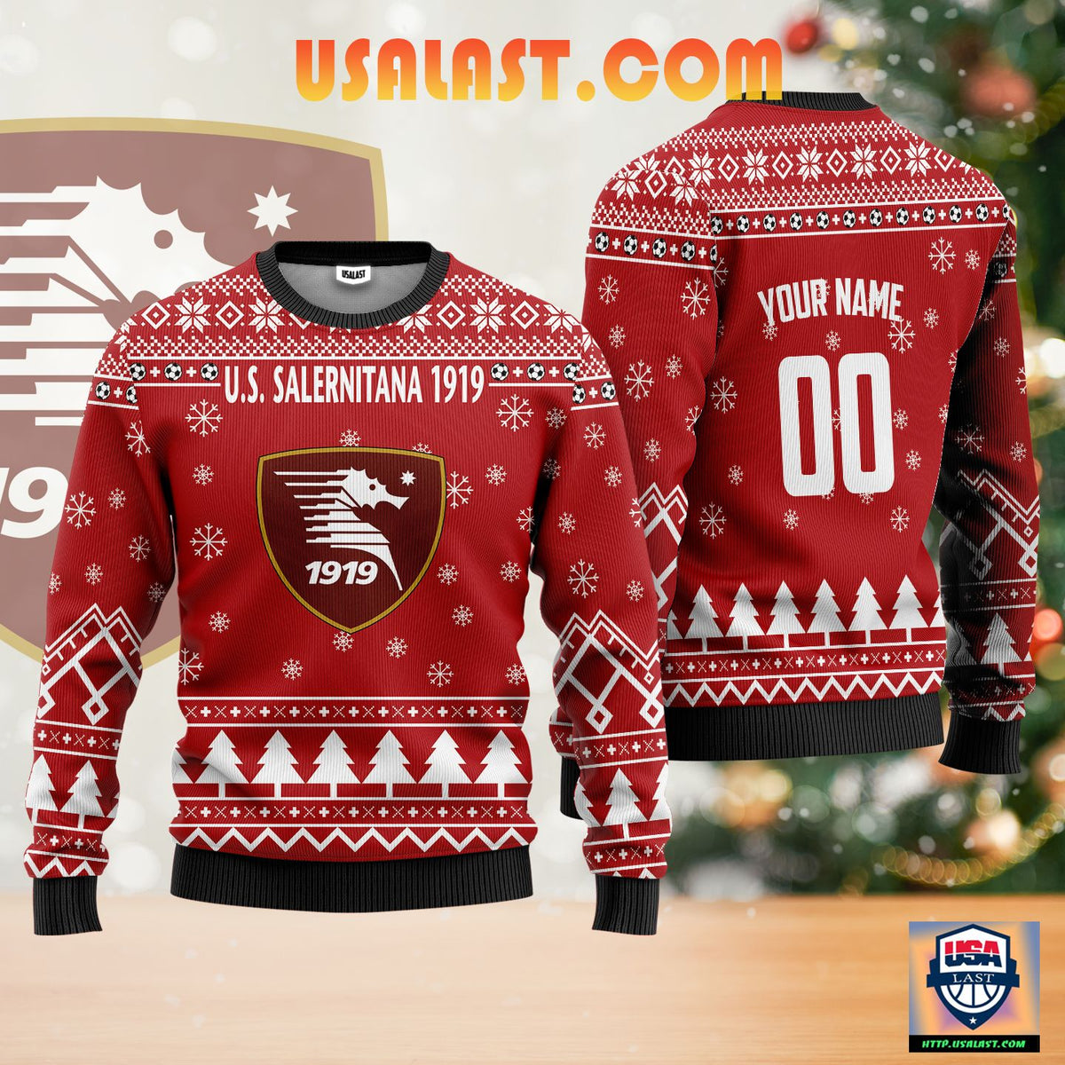 U.S. Salernitana 1919 Personalized Ugly Christmas Sweater Red Version