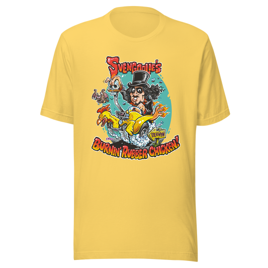 "Burnin' Rubber Chicken" SvengoolieÂ® T-Shirt by Jim Engel (2022 Series)