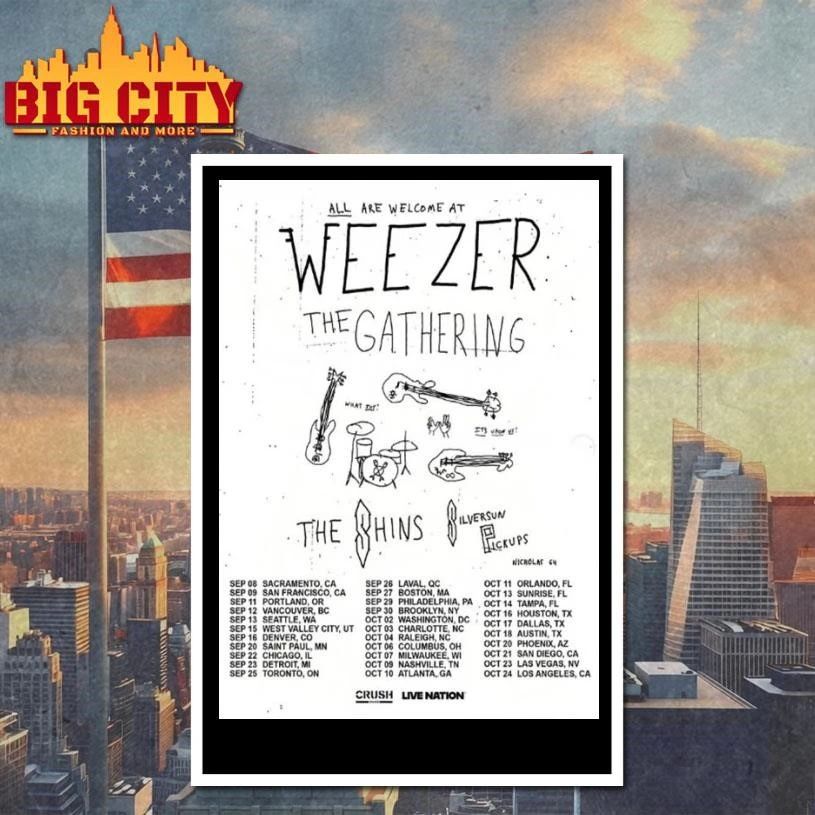 Weezer The Gathering Tour 2026 Cities Tour Dates Poster Shirt