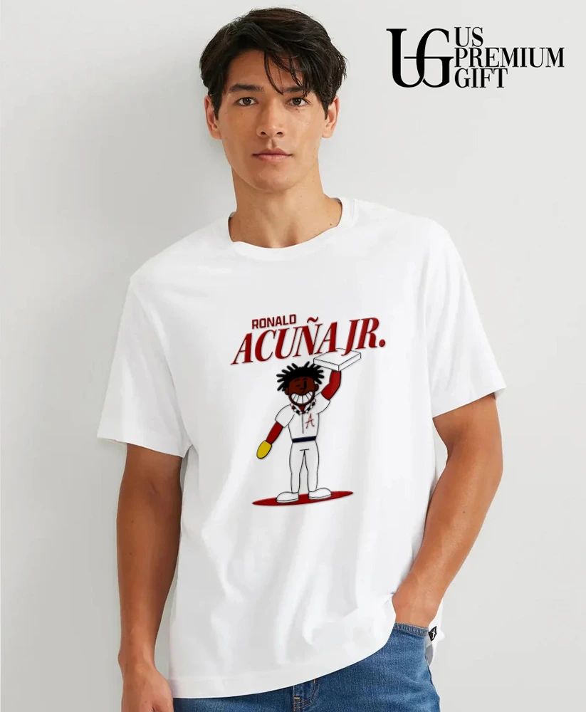 Ronald Acuna Jr Atlanta Braves holding baseball shirt
