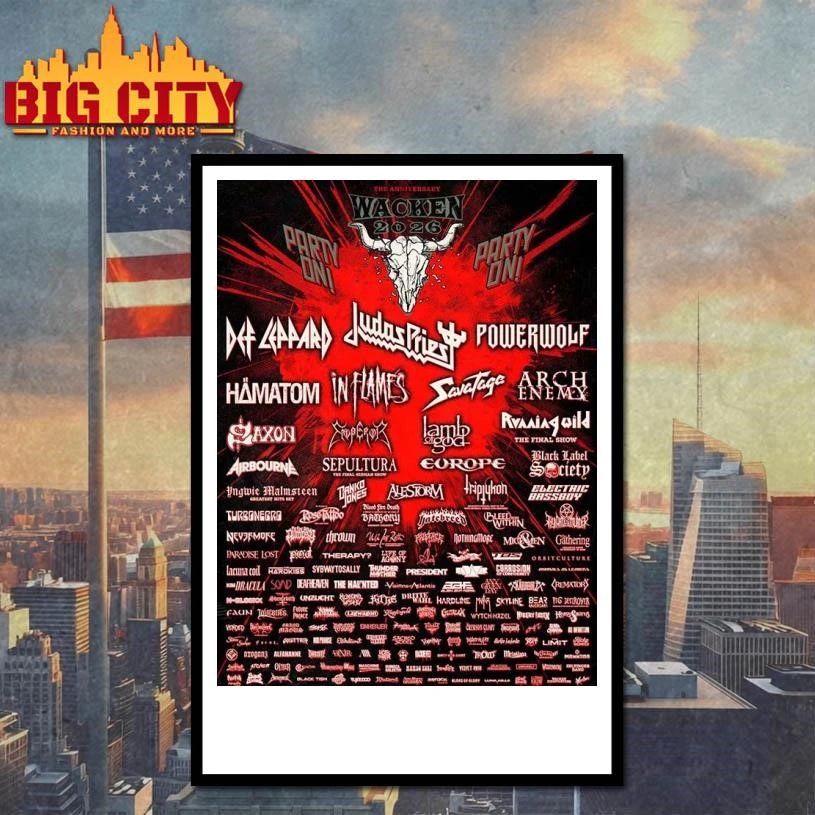 Wacken Open Air 2026 Festival The Anniversary Full Lineup In Wacken Germany From July 29 To August 1 2026 Poster Shirt
