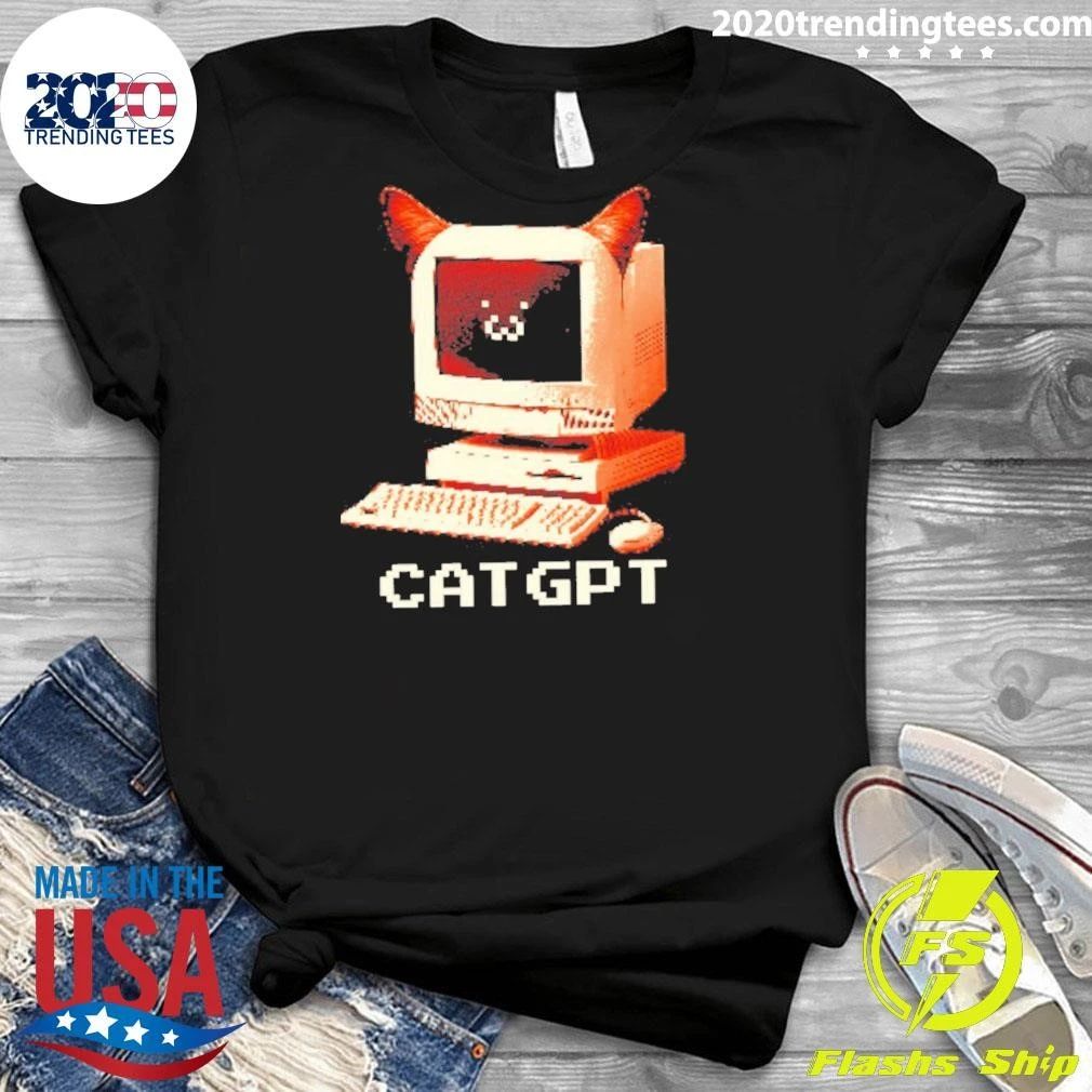 Catgpt Retro Computer Meme Cat Pixel Art Shirt