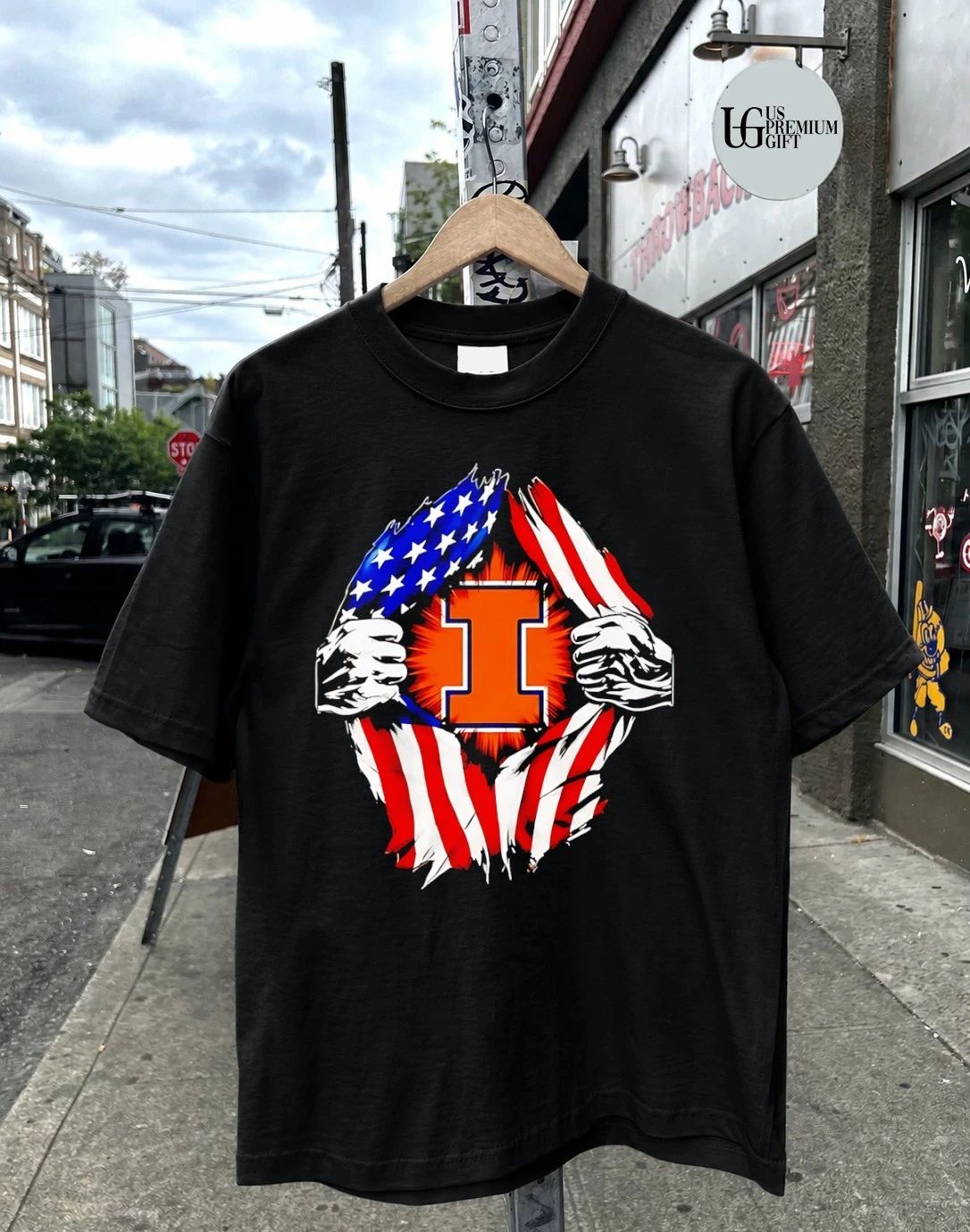 Illinois Fighting Illini inside me American flag logo shirt