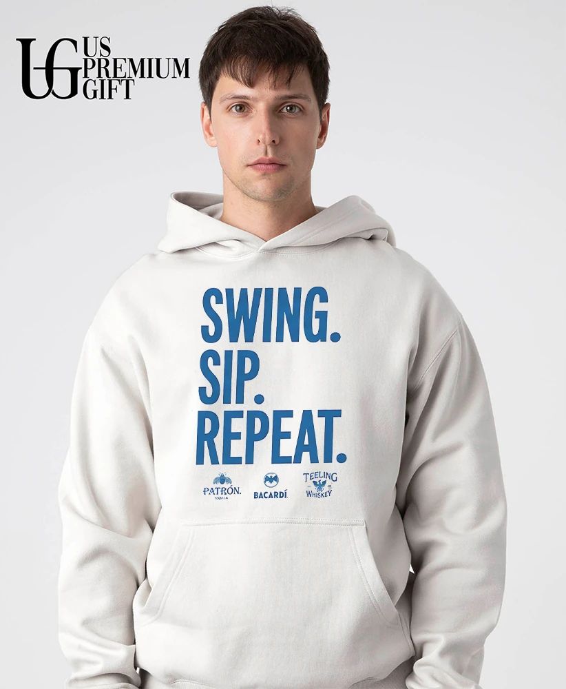 Swing Sip Repeat Patrón Tequila Bacardi and Teeling Whiskey logo shirt