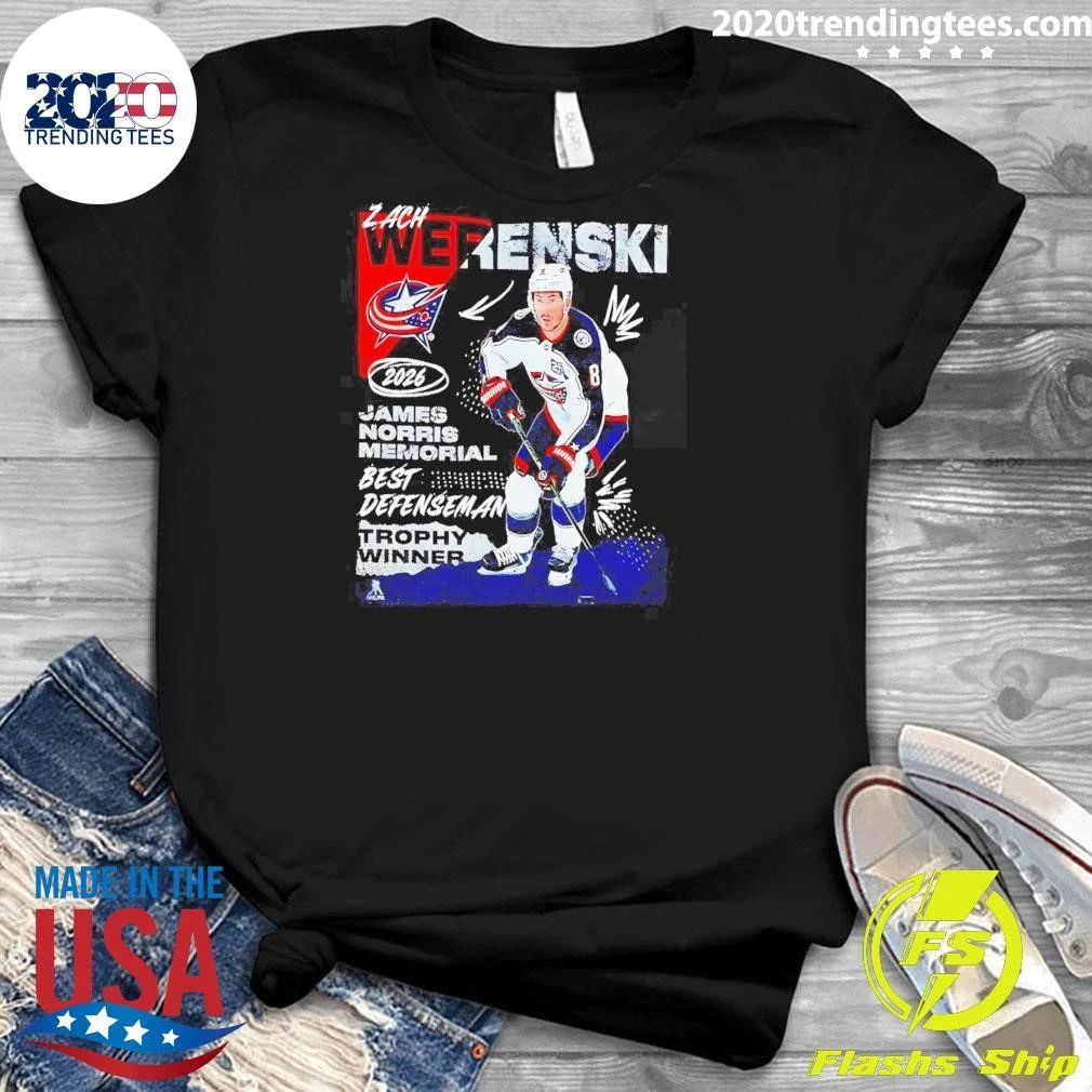Zach Werenski Columbus Blue Jackets Fanatics Youth 2026 Norris Trophy Shirt