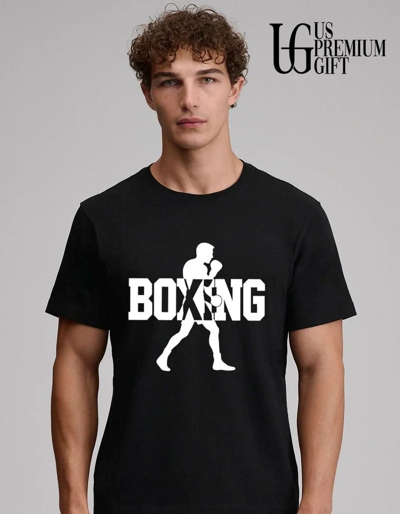 Boxing silhouette in bold typography shirt