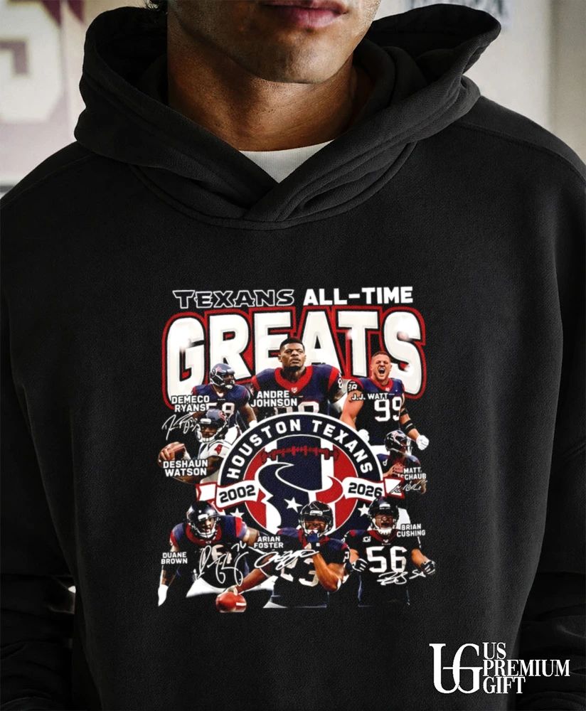 Houston Texans All Time Greats 2002-2026 signatures graphic shirt