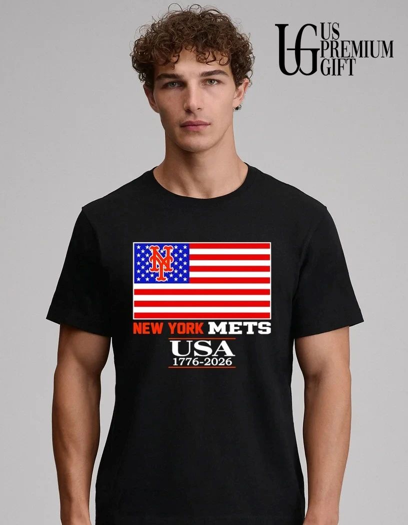 New York Mets USA 1776-2026 American flag logo shirt