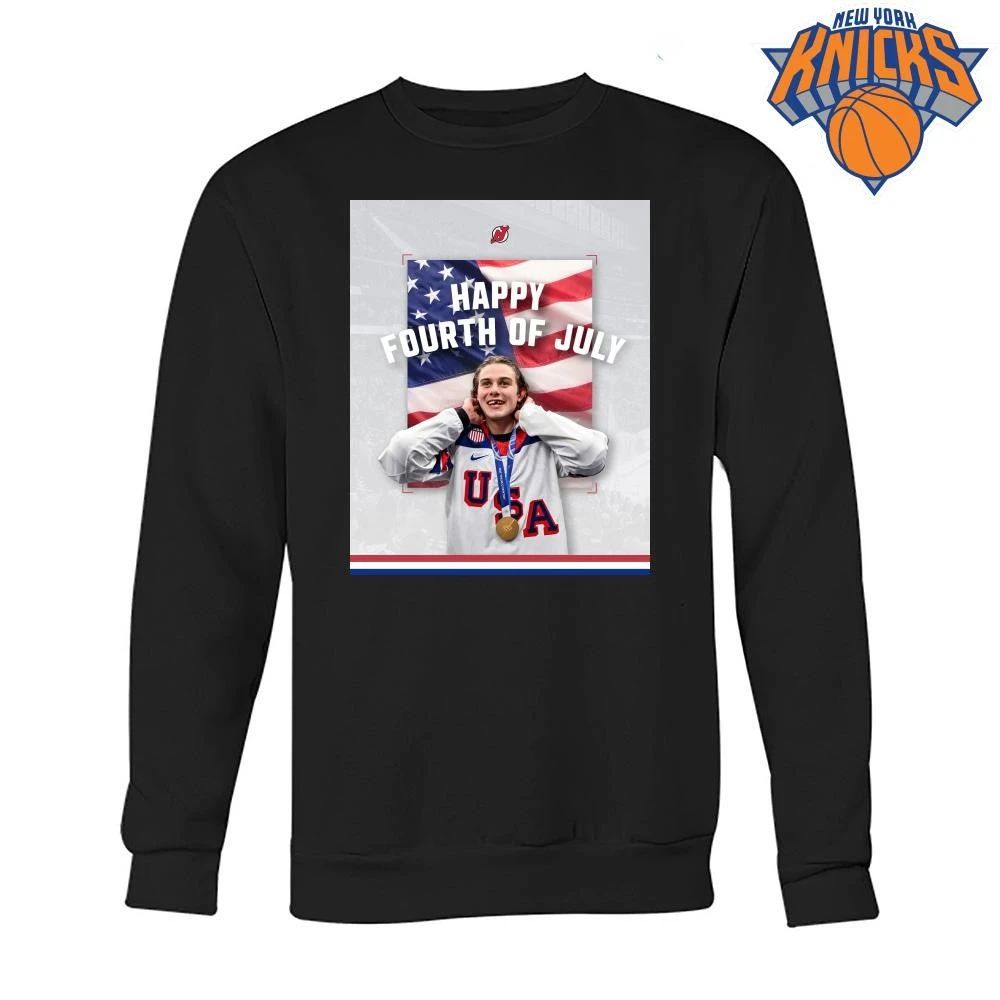 Luke Hughes Team USA Hockey Happy Fourth of July American Flag shirt