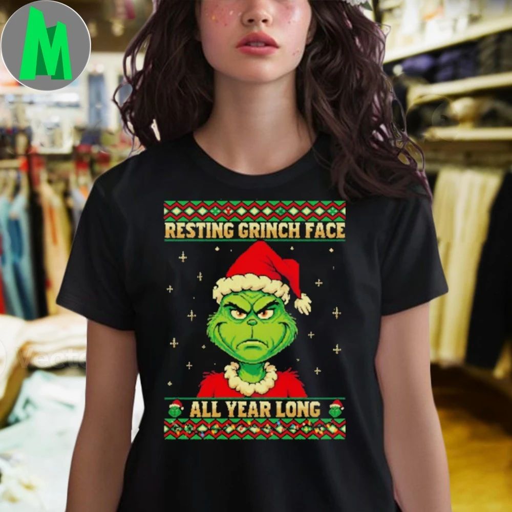 Resting Grinch Face All Year Holiday Knit T-Shirt