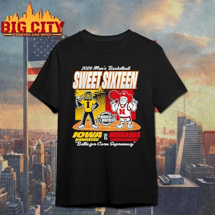 Something Inked Nebraska Cornhuskers Black 2026 NCAA Men’s Basketball Sweet 16 College Shirt