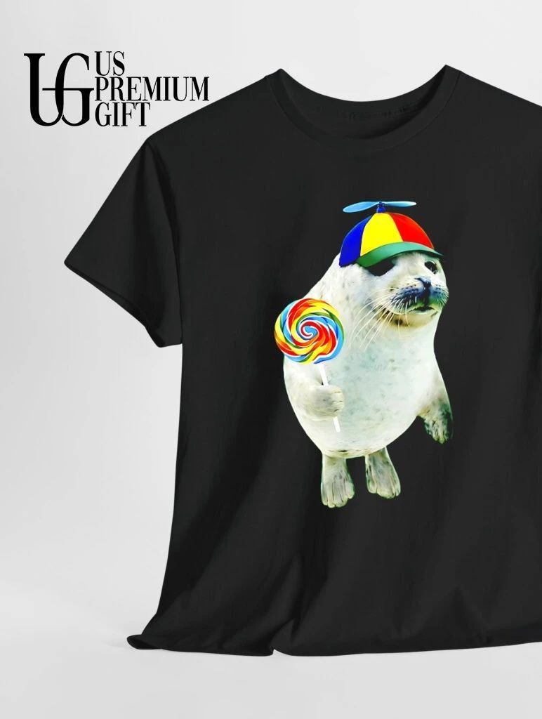 Cute Baby Seal with a Rainbow Lollipop and a Propeller Beanie shirt