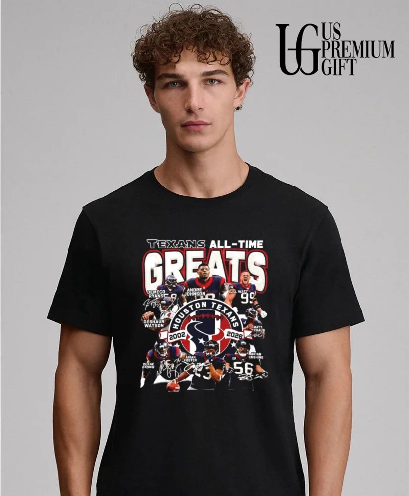 Houston Texans All Time Greats 2002-2026 signatures graphic shirt