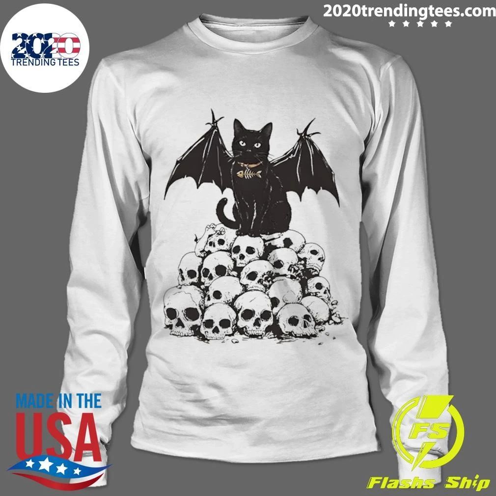 Black Bat Human Skulls Bone Fish Charm Shirt