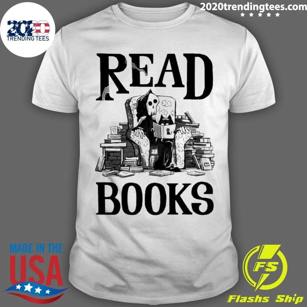 Read Books The Skeleton And The Cat Halloween Shirt