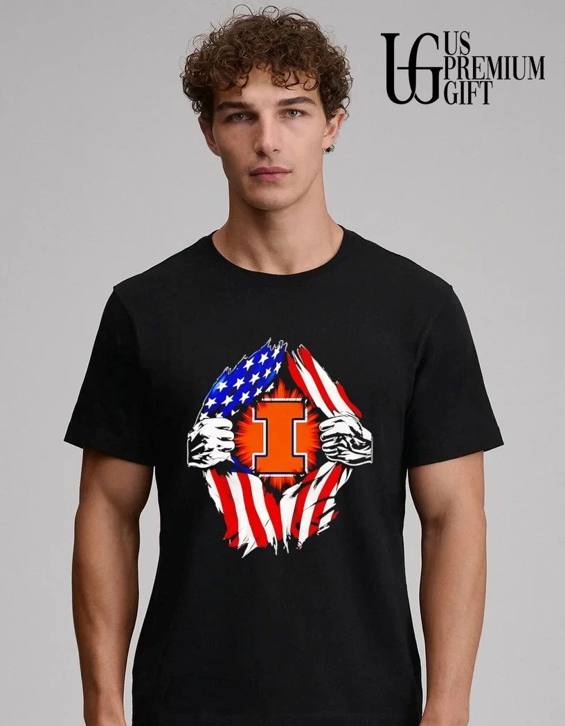 Illinois Fighting Illini inside me American flag logo shirt