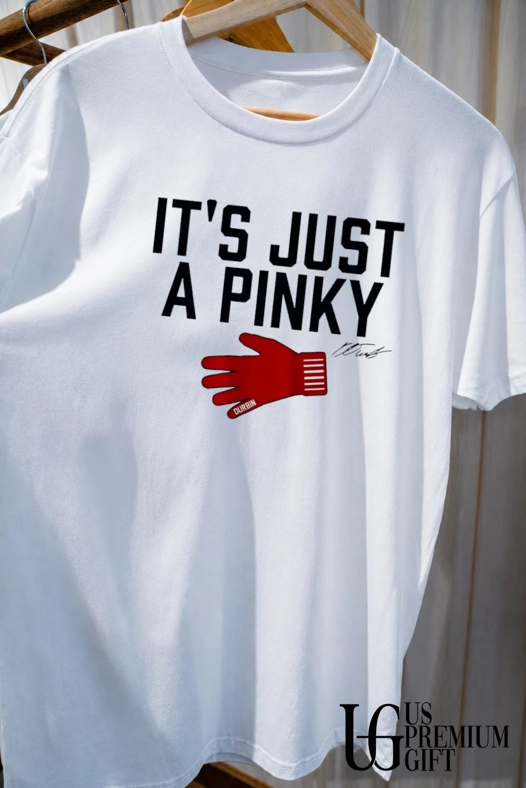 It’s just a pinky Caleb Durbin Boston Red Sox foam finger signature shirt