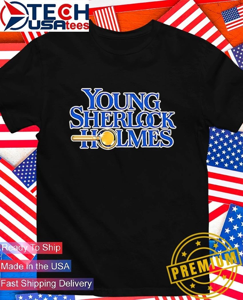 Millie Bobby Brown wearing young sherlock holmes shirt