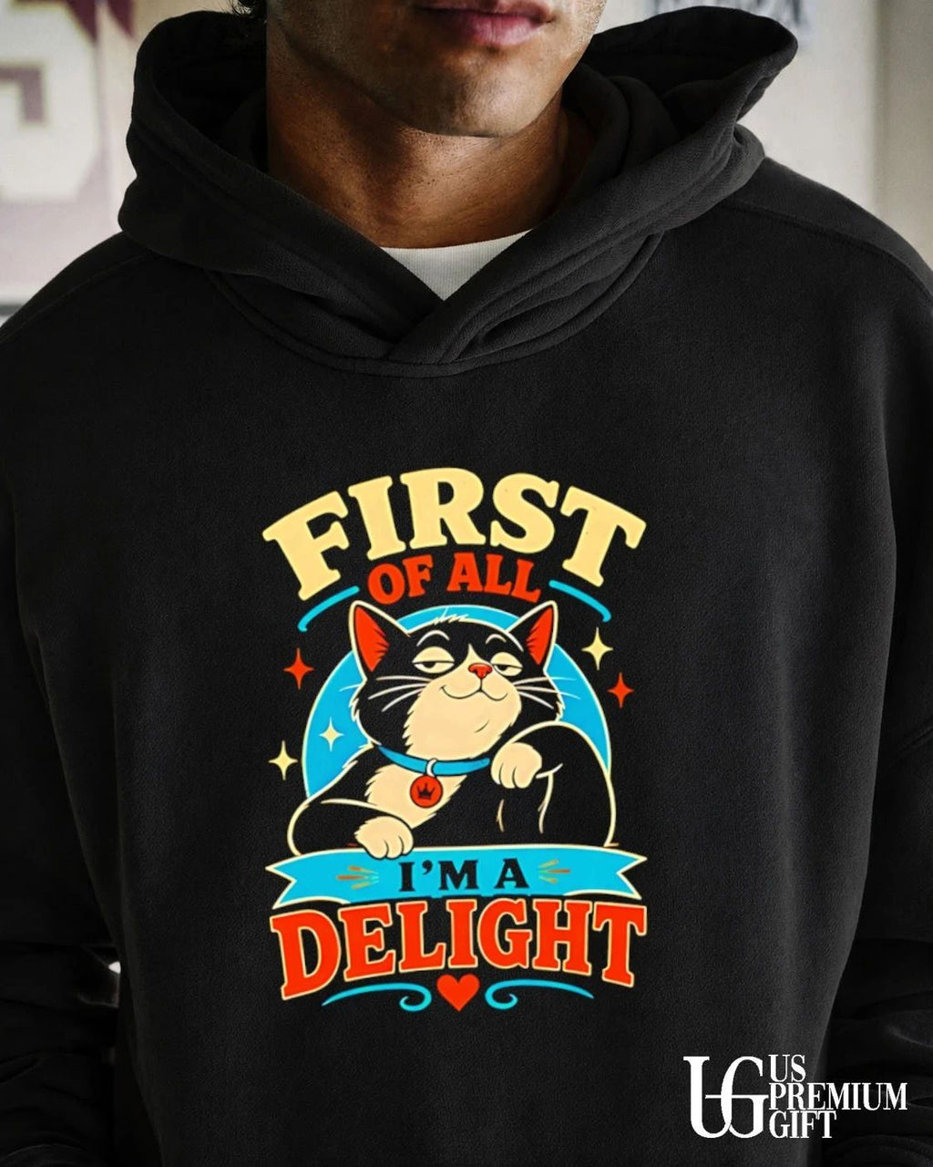 Cat first of all i’m a delight distressed shirt