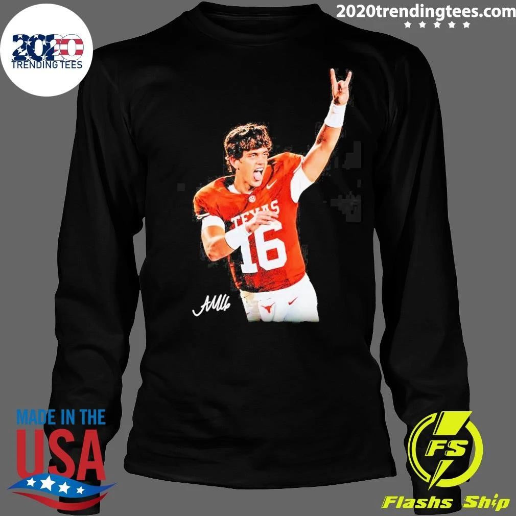 Arch Manning Texas Longhorns 16 Rock And Roll Sign Signature Shirt