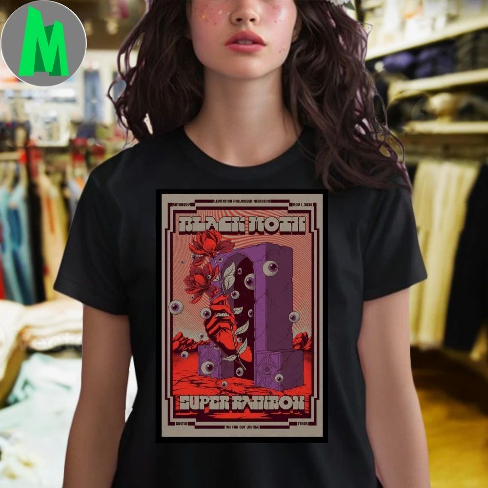 Black Moth Nov 1 2025 Super Rainbow Austin Poster Shirt