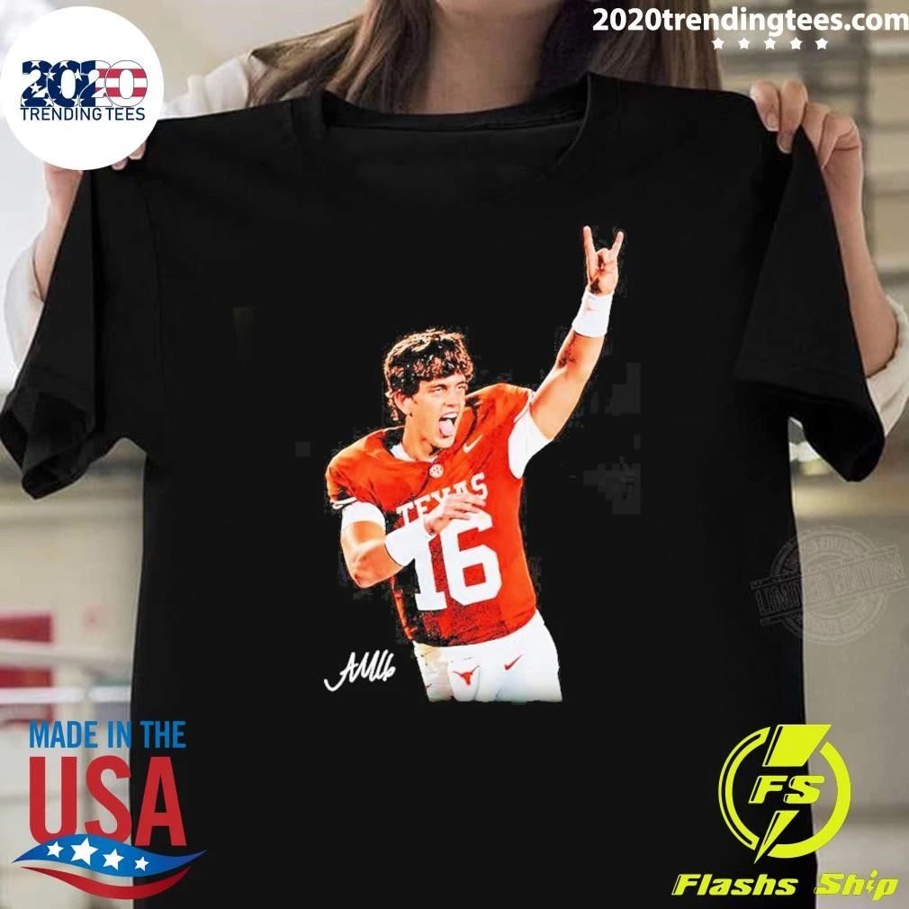 Arch Manning Texas Longhorns 16 Rock And Roll Sign Signature Shirt