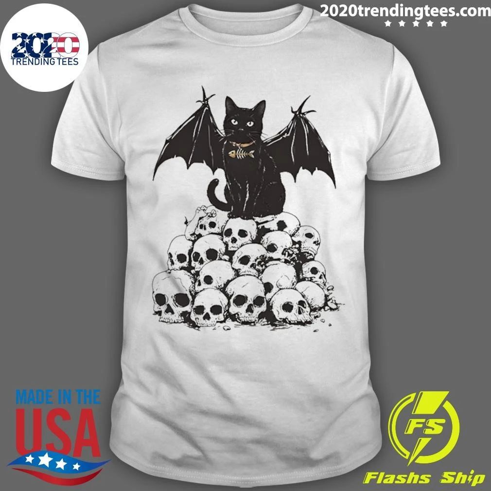 Black Bat Human Skulls Bone Fish Charm Shirt