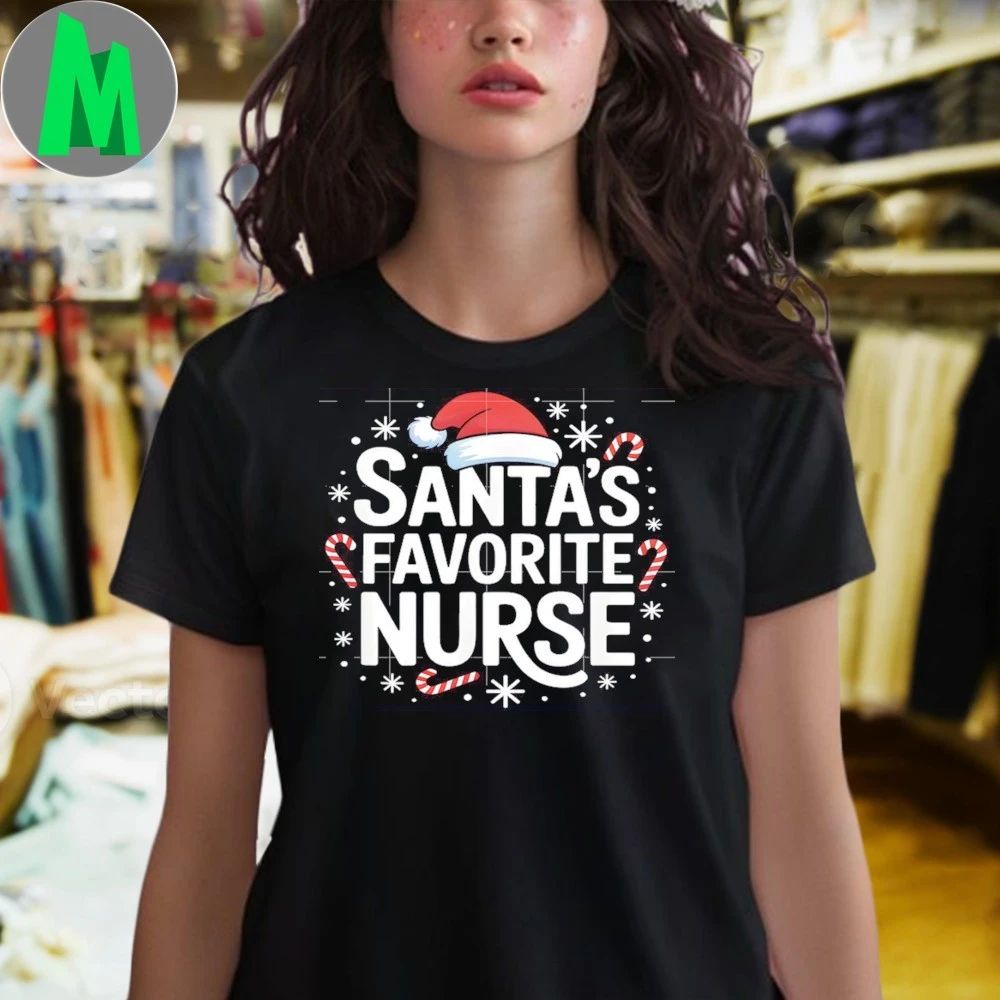 Santa’s Favorite Nurse Christmas Candy Canes Snowflakes Vibe Shirt