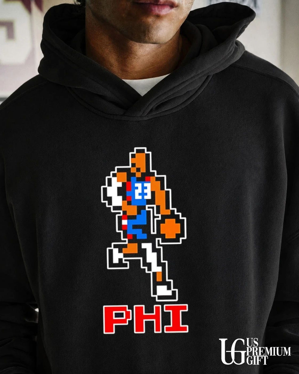 Philadelphia 76ers Phi 8 Bit Pixel art basketball player dribbling shirt
