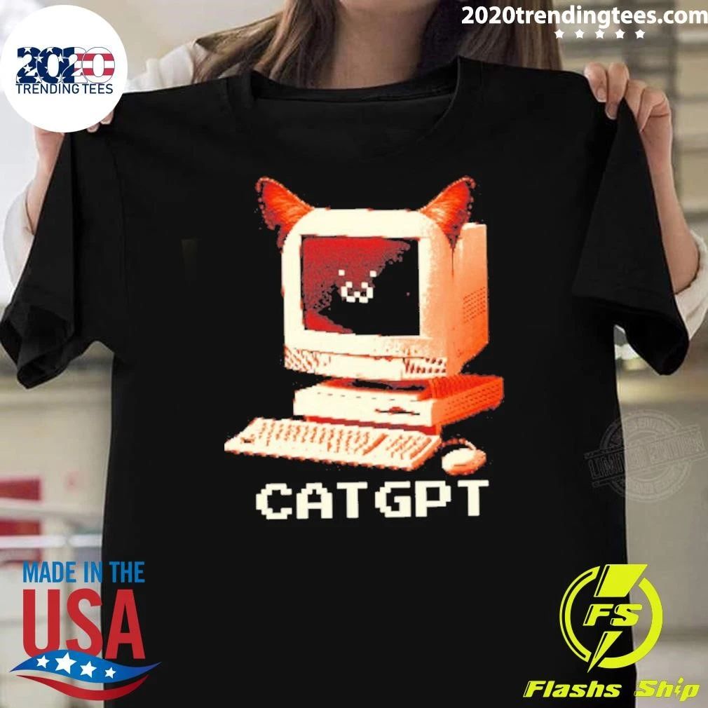 Catgpt Retro Computer Meme Cat Pixel Art Shirt
