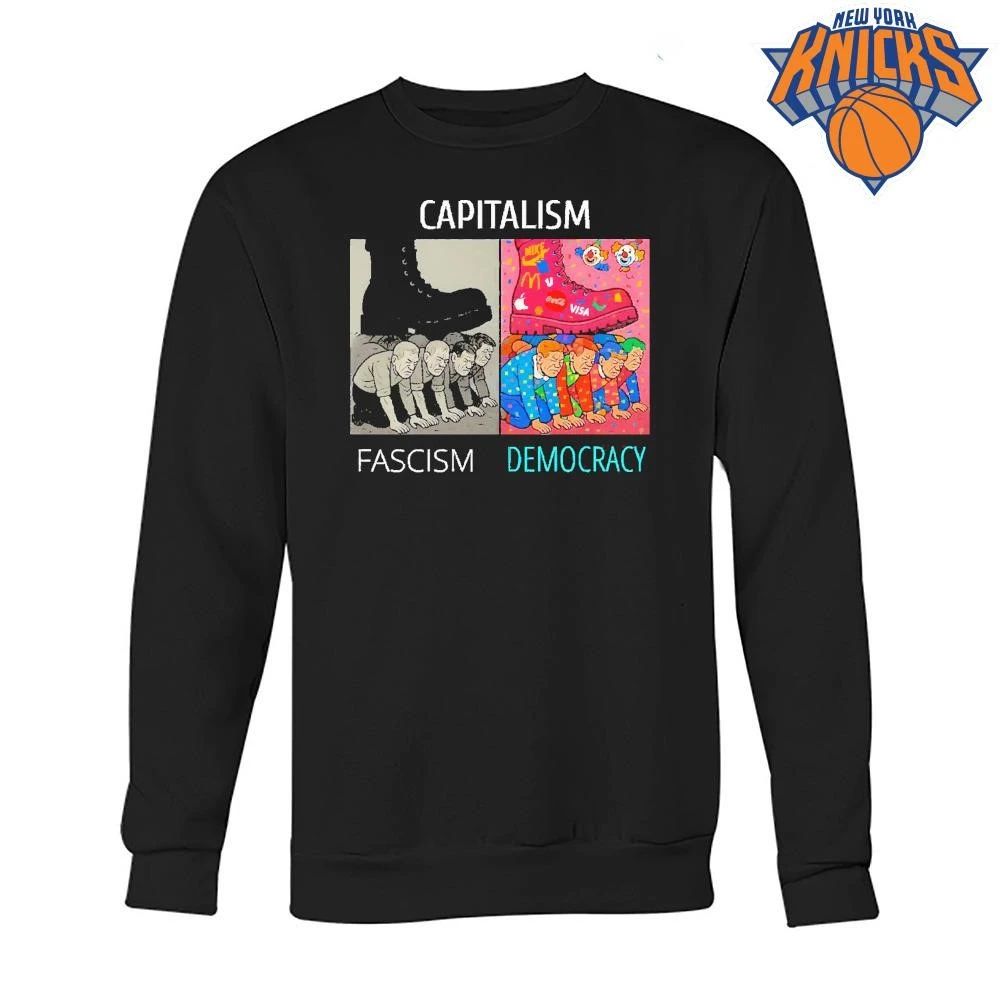 Capitalism Fascism Versus Democracy Corporate Brands Clown Boot Stepping On People Meme Shirt
