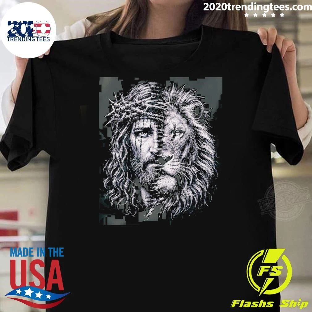 Jesus Lion of Judah Crown of Thorns Graphic Tee Shirt