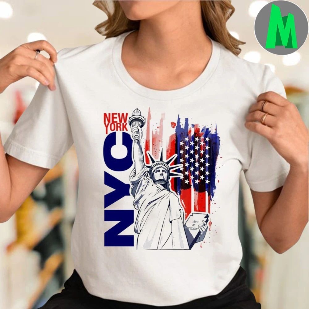 Nyc Tee New York City Statue Of Liberty With Usa Flag 2025 T-Shirt