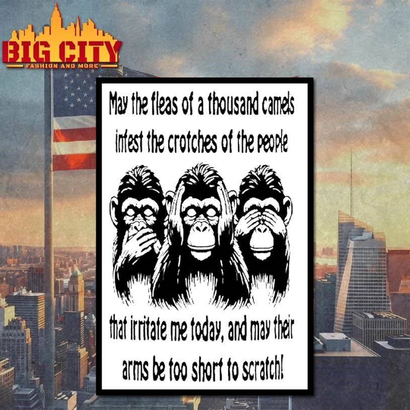Three Monkeys May The Fleas Of A Thousand Camels Infest The Person Who Graphic Shirt