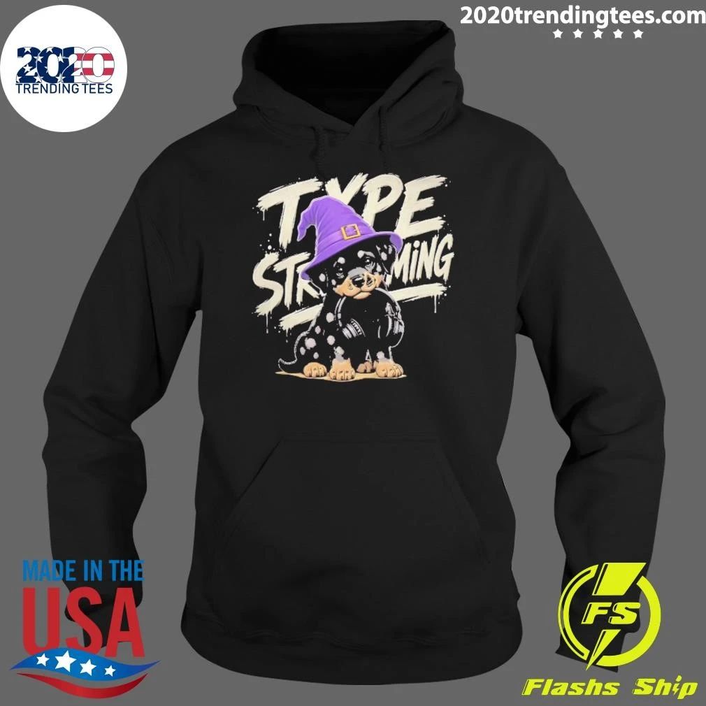Type Streaming Rottweiler Puppy Purple Wizard Hat Headphones Halloween Shirt