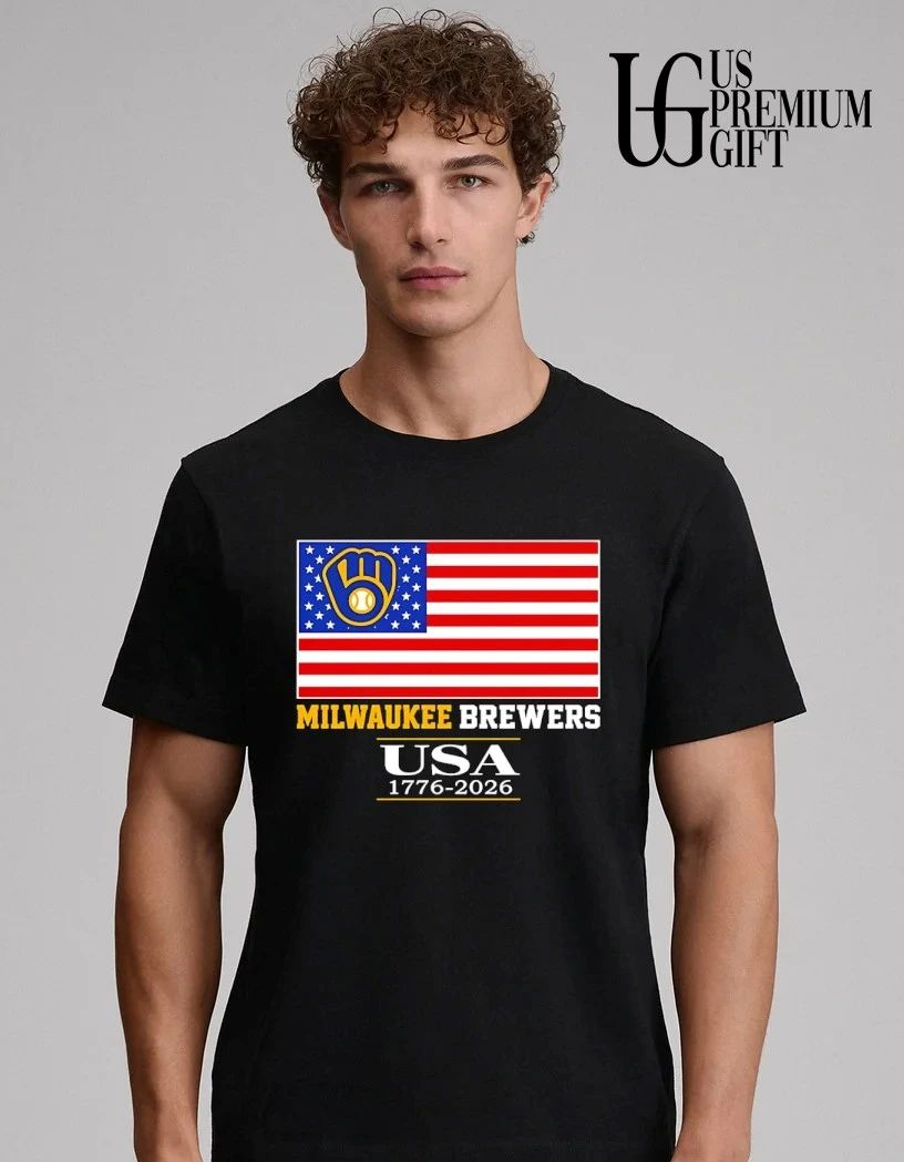 Milwaukee Brewers USA 1776-2026 American flag logo shirt