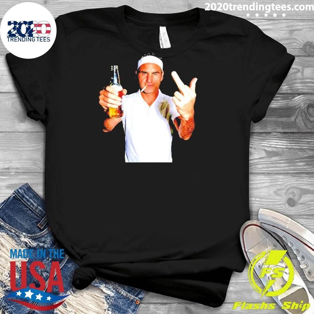 Roger Federer Tennis 2026 Middle Finger Smoking And Beer Shirt