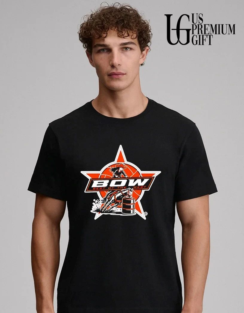 Bow Cowgirl Riding Horse Barrel Racing Rodeo Orange Star Emblem shirt
